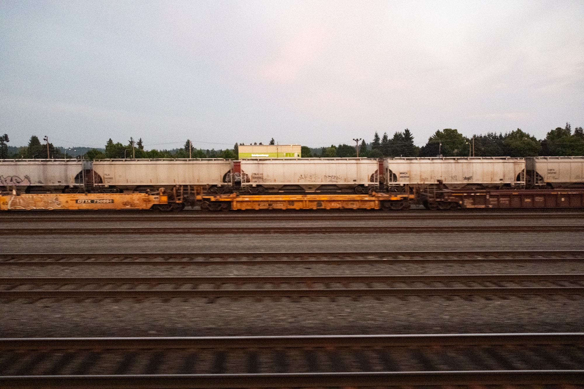 Taken from a moving train, the Amtrak Coast Starlight